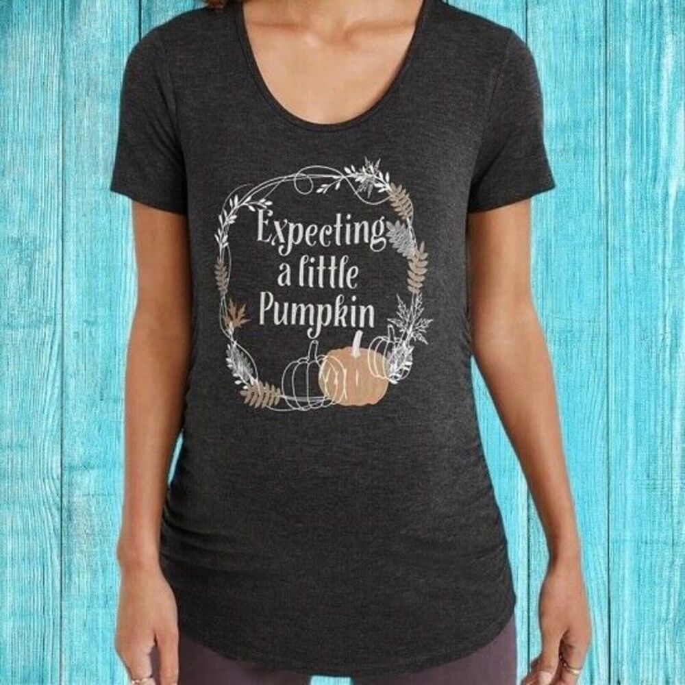 Maurices Maternity T Shirt Top XL Gray Pumpkin Stretchy Fall Thanksgiving NEW